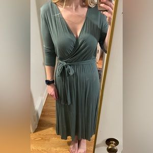 GAP Long Sleeve Faux Wrap Midi Dress - Size M Tall